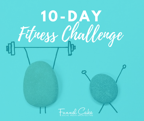 Two rocks with sketched in arms and legs. One is holding a barbell weight. Wording: 10-Day Fitness Challenge