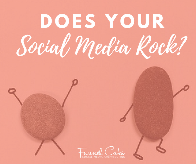 Two rocks with sketched arms and legs. Written: Does your social media rock?