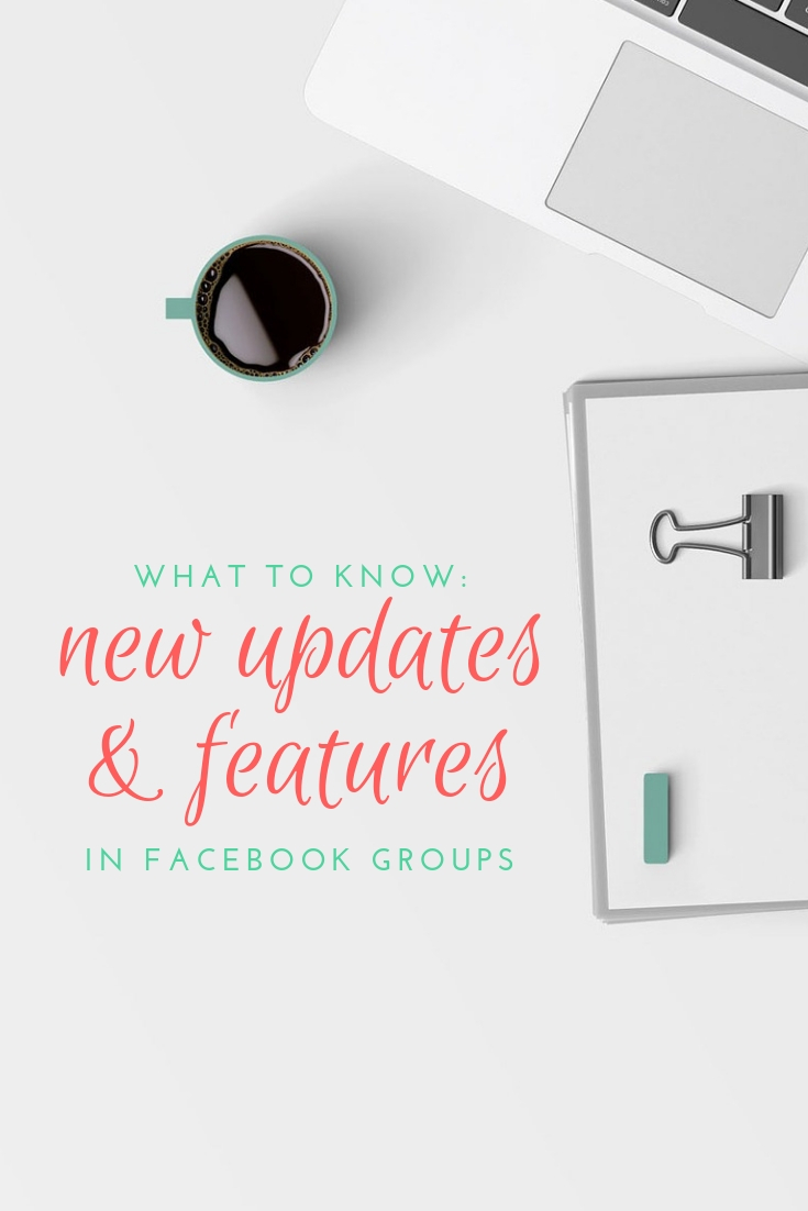 New facebook features written along side a cup of coffee, laptop and whiteboard.