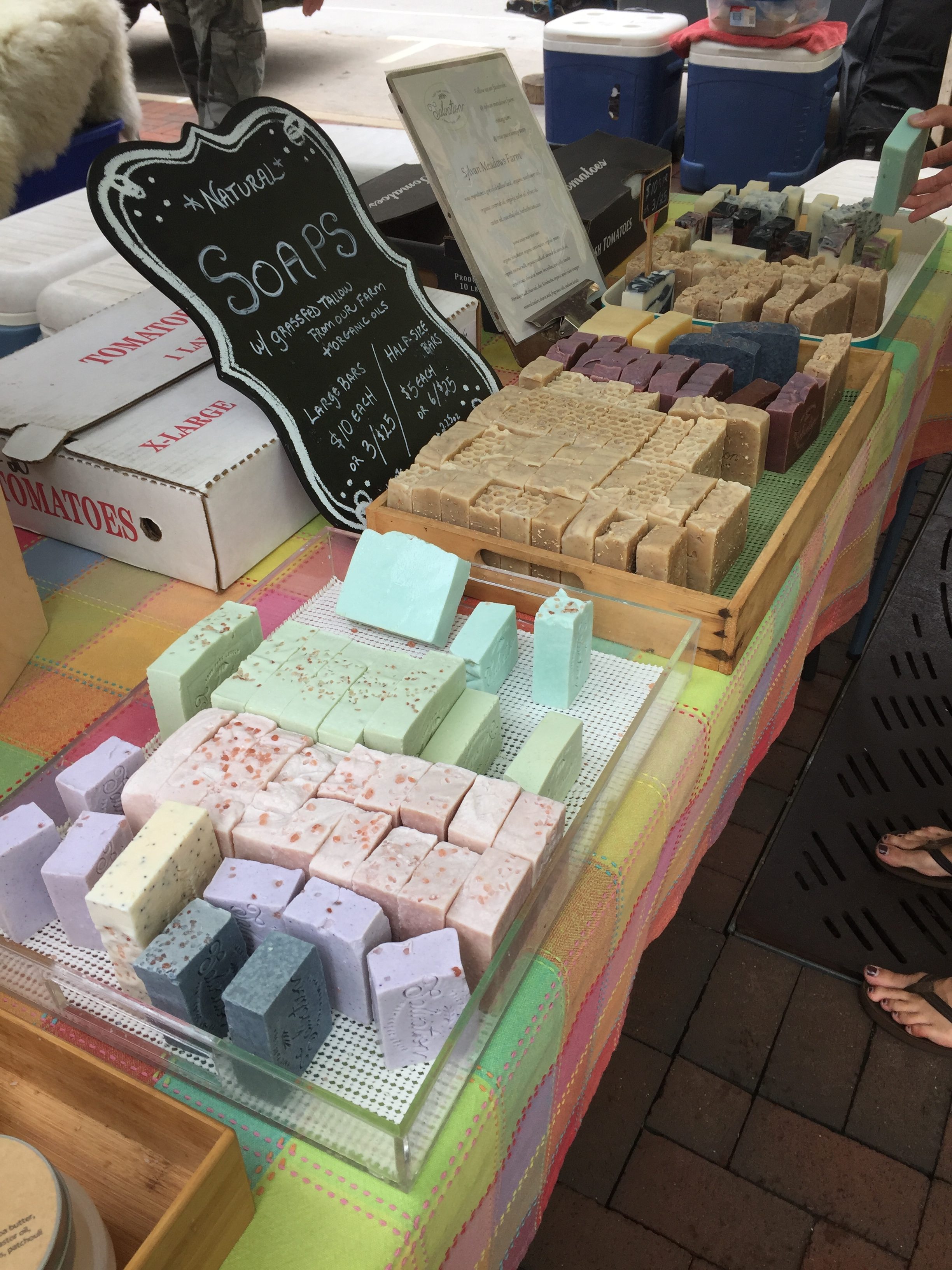 Smelling different soaps at a local farmers market